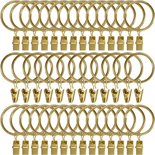 AMZSEVEN Vorhangringe aus Metall mit Clips, Vorhang-Clips, dekorative Vorhangstangen-Klemmen, 3,8 cm Innendurchmesser, rostfrei, langlebig, goldfarben, 40 Stück