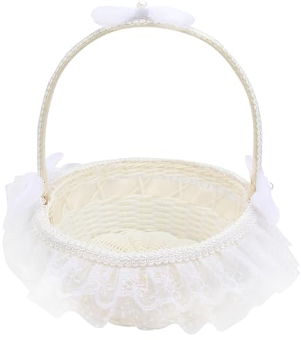 Amosfun Panier de Fleurs décoratif en Dentelle pour Mariage ou fête (Blanc)