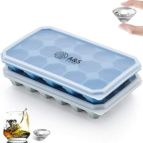 A&S Kitchen Ice Cube Tray with Spill-Resistant Removable Lid – Silicone Ice Cube Trays with Lids, Reusable, Flexible, Easy Release Ice Tray, Best for Baby Food, Water, Cocktail Drinks - Pack of 2