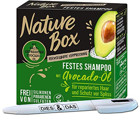 Nature Box Festes Shampoo mit Avocado-Öl 85g + DIES&DAS Kugelschreiber im Wert von 2,90