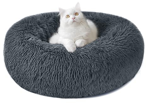 Hundebett Katzenbett Flauschig Rund aus Plüsch - Donut Kuscheliges Hundekissen Hundekorb Waschbar S/M/L/XL/XXL für Kleine, Mittelgroße und Große Hunde, Katzen und Andere Haustiere (S-40cm, Hellgrau)