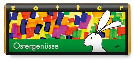 Zotter Extradunkle Milchschokolade Ostergenüsse mit Haselnussnougat & Nussstücken, handgeschöpft (