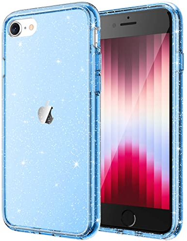 JETech Glitzer Hülle für iPhone SE 2022/2020 (3./2. Generation), iPhone 8/7, 4,7 Zoll, Bling Glitter Stoßfeste Stoßstange Handyhülle, Niedliche Glitzernde für Frauen und Mädchen (Blau)