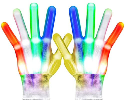BININBOX LED Handschuh Skeleton Leuchtende Handschuhe Erwachsene Kinder Halloween Weihnachten Geburtstags Party feier verkleiden sich Ornamente (Bunt, Erwachsener XL)
