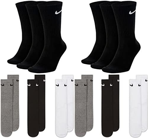 NIKE 6 Paar Everyday Lightweight Crew SX7676 Tennis Socke weiß schwarz grau, Farbe:schwarz weiß/grau/schwarz, Größe:46-50