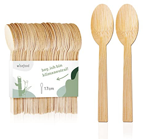 wisefood Bambus Einweg Löffel 100 Stück 17cm - Bambusbesteck - biologisch abbaubares Einwegbesteck - Bambusgeschirr Set als Alternative zu Plastik oder Papier - natürliche Bambus-Löffel