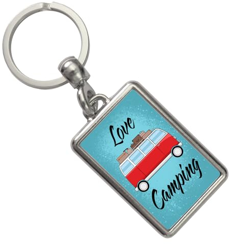 speecheese Love Camping Schlüsselanhänger mit Campingbus Anhänger für den Schlüsselbund mit Campingmotiv für Camper die die Natur und das reisen lieben