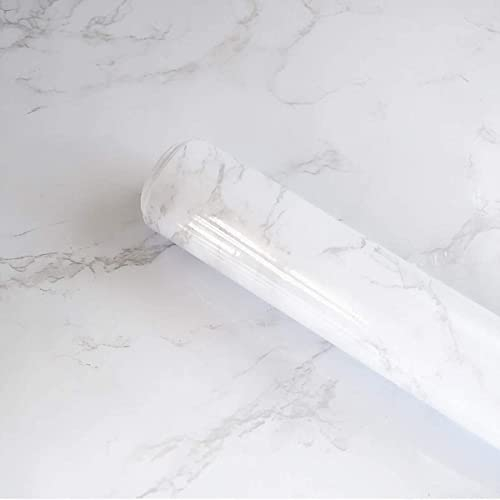 Marble Sticky Back Plastic 40cm x 300cm Decorative Self Adhesive Wallpaper Grey/White Paper Gloss Vinyl Film Marble Wallpaper for Furniture Kitchen Countertops Waterproof Thickened