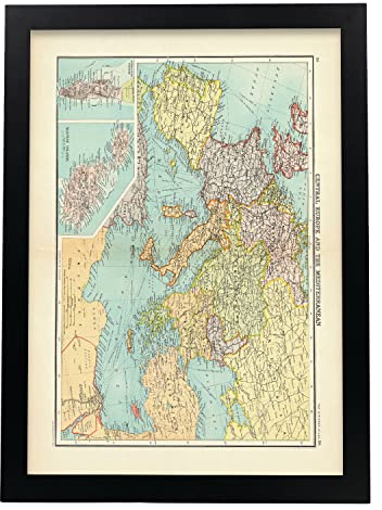 Nacnic Geografische Poster im Vintage Stil. Karte Mitteleuropas. Illustrationen alter Weltkarten in Sepia-Tönen. A3, ungerahmt.