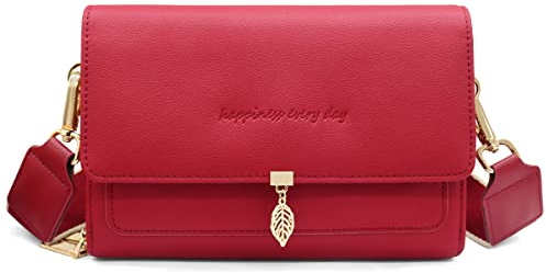 REETEE Petit Sac Bandoulière Femme Tendance Sac Téléphone Portable Protection RFID Femme Portefeuille en Cuir Sac à Main,Pochette Telephone portable avec Large Sangle Réglable et Amovible (Vin rouge)