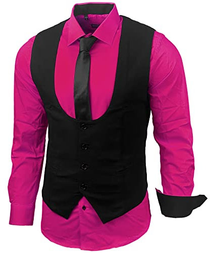 Chemise pour homme, gilet cravate - Gilet de costume d'affaires - Gilet slim fit smoking frack business - Ensemble de costume pour homme - Veste B-101, Rose, XL