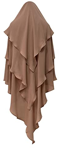 Odizli Kopftuch Damen Hijab Jersey Khimar Muslimisch Islamische Dubai Middle East Mehrschichtige Rüschen Schal Scarf Halstuch Untertuch Frauen Tuch Arabische Jilbab Kaftan Ramadan Kleidung Khaki F