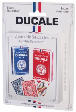 Ducale Origine - 2 Jeux de 54 Cartes - Jeu de Rami - Qualité Premium, Bleu et Rouge