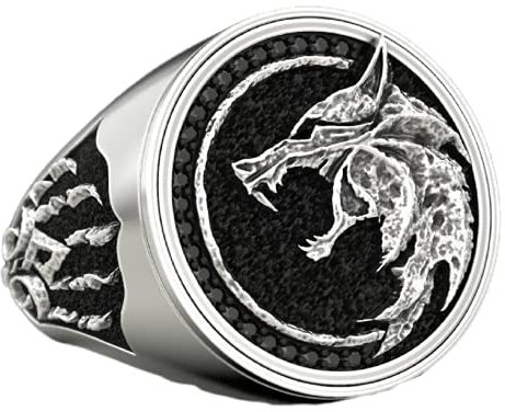 MayiaHey Wolfsring für Männer - Nordischer Wikinger Tier Schmuck, Keltischer Wolfspfoten Hip-Hop-Kopf-Band Punk-Ring für Jungen (20.6, Silber)