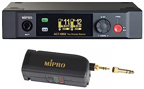 Mipro ACT-5802 - Ricevitore digitale wireless a 2 canali 5,8 GHz + trasmettitore MT-58 per strumenti
