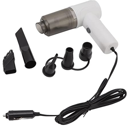 CHEOTIME Aspirateur De Voiture Mini Aspirateur à Main, Aspirateur De Voiture 360 ° Nettoyage écran Filtrant Lavable Gonfleur D'aspirateur à Main Portable 12V(Blanc)