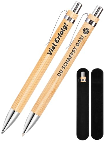 NETONDA 2er Bambus Kugelschreiber mit Gravur Du schaffst das! Geschenk Viel Erfolg! Glücksbringer Prüfung Geschenke Schule Studium Abschied neuen Job Nachhaltiger Kuli Abschiedsgeschenk für Kollegen