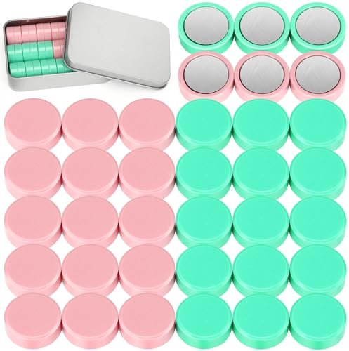 Wukong 36 Stück Magnete für Whiteboard, Grün+Rosa Rund Kühlschrankmagnete, Stark Magnete für Magnettafel, Schule, Seminare, Fridge, Schließfächer und Foto Ø 20 mm, 8mm Dicke