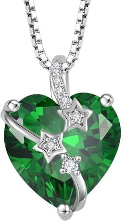 starchenie Neckalce for Women 925 Sterling Silver Heart Emerald Birthstone Star Pendant Necklaces Jewellery Gifts