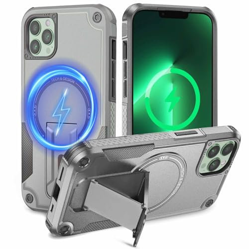 Tuvror Magnetic for iPhone 13 Pro Max Case iPhone 12 Pro Max case with Stand. [Compatible with MagSafe] Built-in Kickstand.Rugged Protection Shockproof Case for iPhone 13 Pro Max/ 12 Pro Max (Grey)