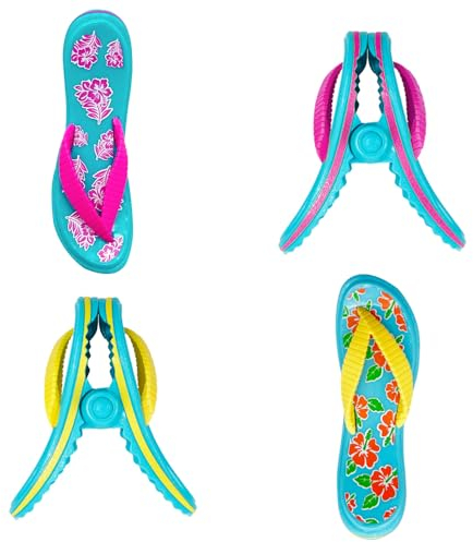 Aweisile 4 Stück Neuartige Flip-Flop-Strandtuchklammern Sichere Sonnenliegen-Reiseklammern Handtuchklammern für Strandliegen Strandklammern für Handtücher Wäsche Sonnenliege für Strand Garten Pool