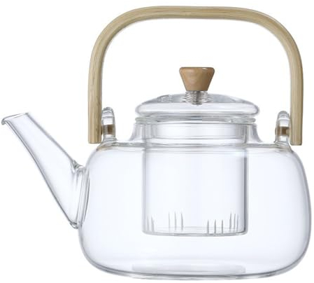 VBESTLIFE 1000ML Glass Teapot Kettle with Lid & Wood Handle, Borosilicate Glass Tea Pot Gas & Electric Stovetop Safe, Tea Maker for Herbal Tea, Fruit Tea, VBESTLIFE5meohibt8v