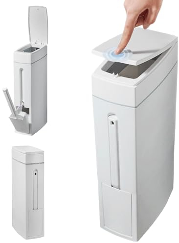 XJKLBYQ Bathroom Trash Can 4x8x17in 4.5L Slim Bathroom Bin with Toilet Brush Holder Press-Opening White Rectangular Toilet Trash Can for Toilet Kitchen Space Saving, Slim Trash Can With Lid