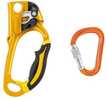 PETZL - Seilklemme Rechts Ascension - Unisex, Gelb, Einheitsgröße & Screw-Lock Karabiner ATTACHE - Unisex, Orange, Einheitsgröße