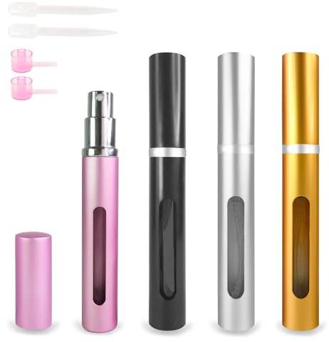 OBSGUMU 4 piezas 5ML Atomizador Perfume Recargable, Frasco Perfume Recargable con Ventana, Mini botella rociadora portátil, Pulverizador colonia Perfecto para viajar, salir y asistir a fiestas.