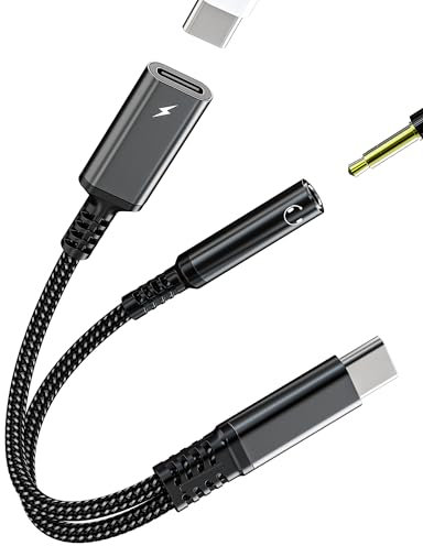 USB C to 3.5 mm Headphone Adapter (2-in-1) TypeC Charging Power Socket Car AUX DAC Audio Splitter Headset Plug for iPad Headphone Splitter Connector for Apple iPhone Mobile Phone Compatible with