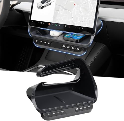 for Tesla Model Y/ 3 Under Screen Storage Box with Control Button, Physical Button Center Console Organizer for for Tesla Model 3 2020-2024, Model Y 2021-2023 Accessories (Not for Highland)