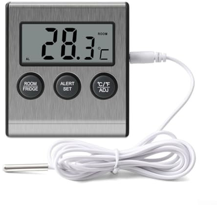 Hasaller Termómetro de monitoreo para refrigerador, congelador, refrigerador, unidad de temperatura ajustable, termómetro digital, monitor de temperatura con sonda externa para refrigerador,