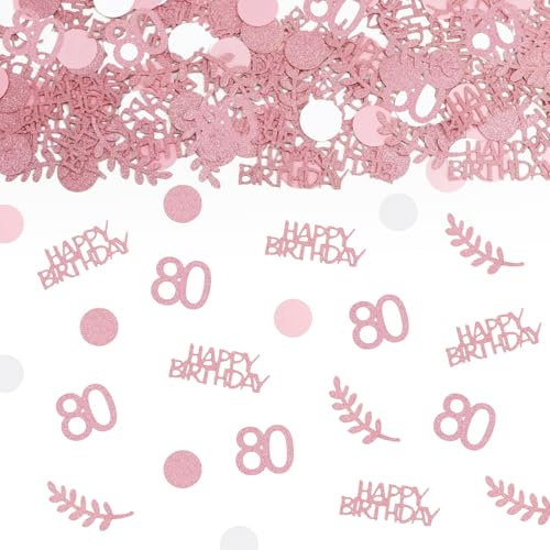 TUZELIYA Konfetti 80 Geburtstag Deko Roségold, Tischdeko für Frau Mann, Streudeko für Jubiläen, Partys