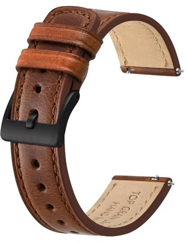 BISONSTRAP Leder Armband, Klassisches Ölgewachstes Leder, Uhrenarmband für Herren und Damen, Schnellverschluss, 22mm, Toffeebraun (Schwarze Schnalle)