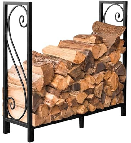 Soporte para leña de 47 de gran tamaño para chimeneas y estufas de leña, estante de exhibición de leña de pie, soporte para almacenar leña para estufas de interior y exterior, estante para