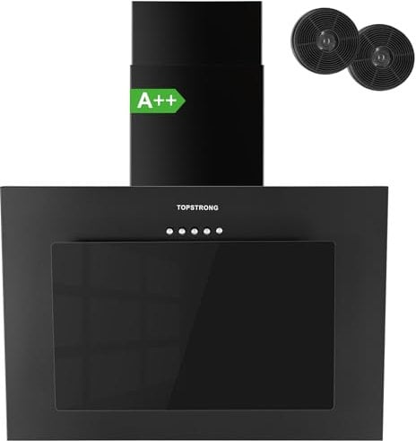 TopStrong Campana Extractora 60 cm, Clase A++ Campana Cocina Decorativa 60 cm con Filtro Carbono, Evacuación al Exterior & Recirculación Interna, Bajo Consumo, 3 Niveles, Iluminación LED, Negro