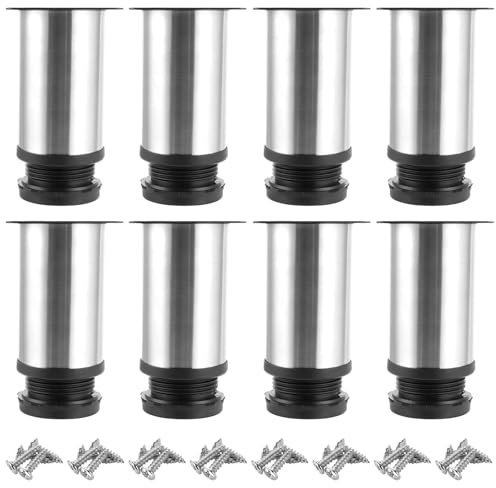 ASelected 8 Stück Möbelfüße Verstellbar Silber 100mm, Ø 50 mm Runde Möbelfüsse aus Edelstahl Verstellbare Möbelfüße Metall, Schrankfüsse Silber, Sofafüße Metall, Couch füße für Möbel Projekt