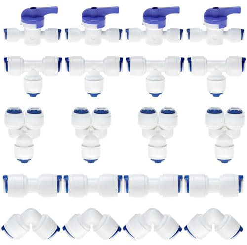 QWORK® 20 Pièces raccord de ligne d'entrée d'eau, raccord de filtre de ligne d'entrée d'eau 1/4, raccord de filtre à eau de type T + Y + I + L