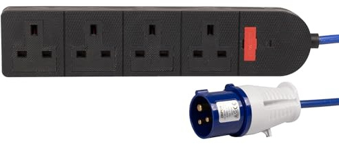 PRO ELEC 4-Gang Industrial Extension Lead with 5m Cable & IEC 60309 Plug