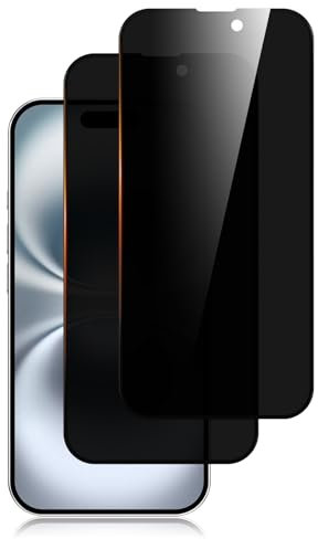 Oumida 2 Pièces Protection D'écran Anti-Espion pour iPhone 16/iPhone 15, Film Anti-Espion en Verre Trempé Couverture Complète pour iPhone 16/iPhone 15
