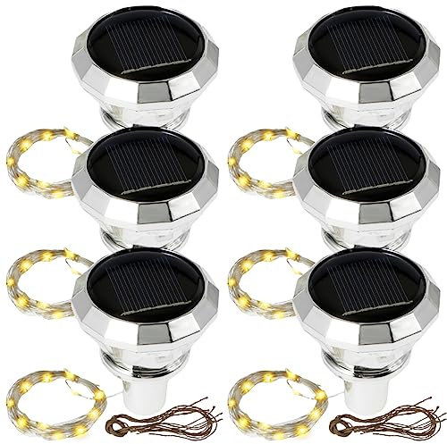 6 Pcs Solar Wine Bottle Lights, Waterproof 2M 20 LEDs Copper Wire String Lights for DIY Bottles and Jars, Outdoor Diamond Cork Light for Wedding Christmas Party Decorations (White Light)