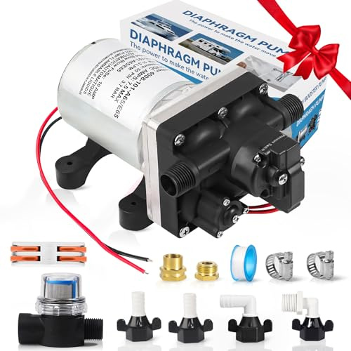Pompa acqua 12 V per camper 4008-101-A65/E65 | 3,0 GPM - 55 PSI | Pompa acqua autoadescante e pompa a membrana silenziosa | Protezione termica e funzionamento a secco sicuro |