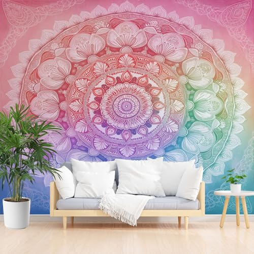 Mandala Tapeten Wandtapete, Indisch Floral Boho Vliestapete Badezimmer Wasserfest, Böhmen Blumen Medaillon Fototapete Schlafzimmer Kinderzimmer Wohnzimmer Abwaschbar Tapete 250 x 175 cm (B x H)