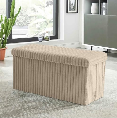 BLOOM BLENDS Ribbed Velvet Storage Ottoman Box – Foldable, Stylish & Multi-Purpose Seat with Lid | Available in 5 Colours | Bedroom, Living Room, Entryway (Mink (76x35x36cm), Large (76x35x36cm))