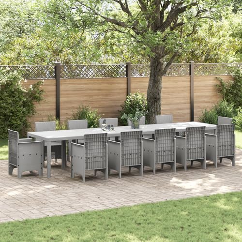 IBUQDDV Gartentisch Hellgrau 400x100x73 cm Ausziehbarer Tisch Aus Poly Rattan Und Metall Wetterfest Mit Erweiterbarer Fläche Für Terrasse Garten