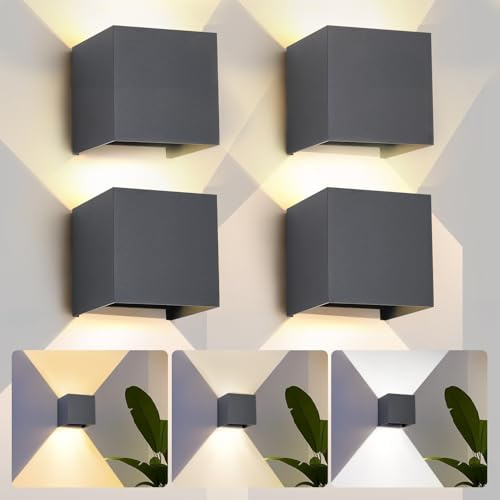 12W LED Wandleuchte Innen/Außen,3000K Außenlampe Außenleuchte innen, IP65 Aussenleuchte Wand UP Down,Außenwandleuchte wandleuchte innen Mit Einstellbar Abstrahlwinkel Warmweiß,Anthracite,4 Stück