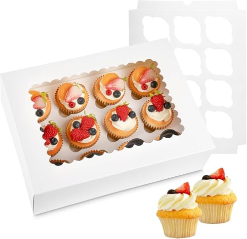 12er Pack Muffin Transportbox, Cupcake Box mit transparentem Fenster und Trennwänden, Cupcake Transportbox für Kuchen, Macarons, Muffins, Gebäck, für Hochzeit, Geburtstagsfeier, Familienfeiern