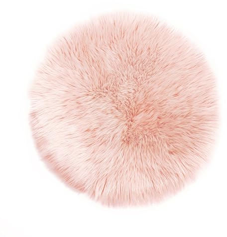 Teppich Wölkchen – Flauschiger Hochflor Teppich-Schlafzimmer-Rund - Schaffell Kunstfell Lammfell - Bettvorleger & Läufer - weicher Fellteppich-Rund - Rutschfester Kleiner Teppich - Rosa - Rund 45cm