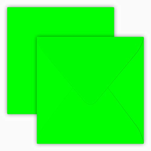 25 Quadratisch Briefumschläge 12,5 x 12,5 cm / 125 x 125 mm/Neon Grün/Grammatur: 100 g/m² /Verschluss-Technik: feuchtklebend,