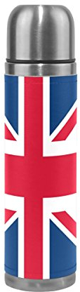 Mnsruu 17 oz British Flag Union Jack Double Wall Vacuum Cup Insulated Stainless Steel PU Leather Travel Mug, Christmas Birthday Gifts for Mom Dad Boys Girls Kids Lover Friends